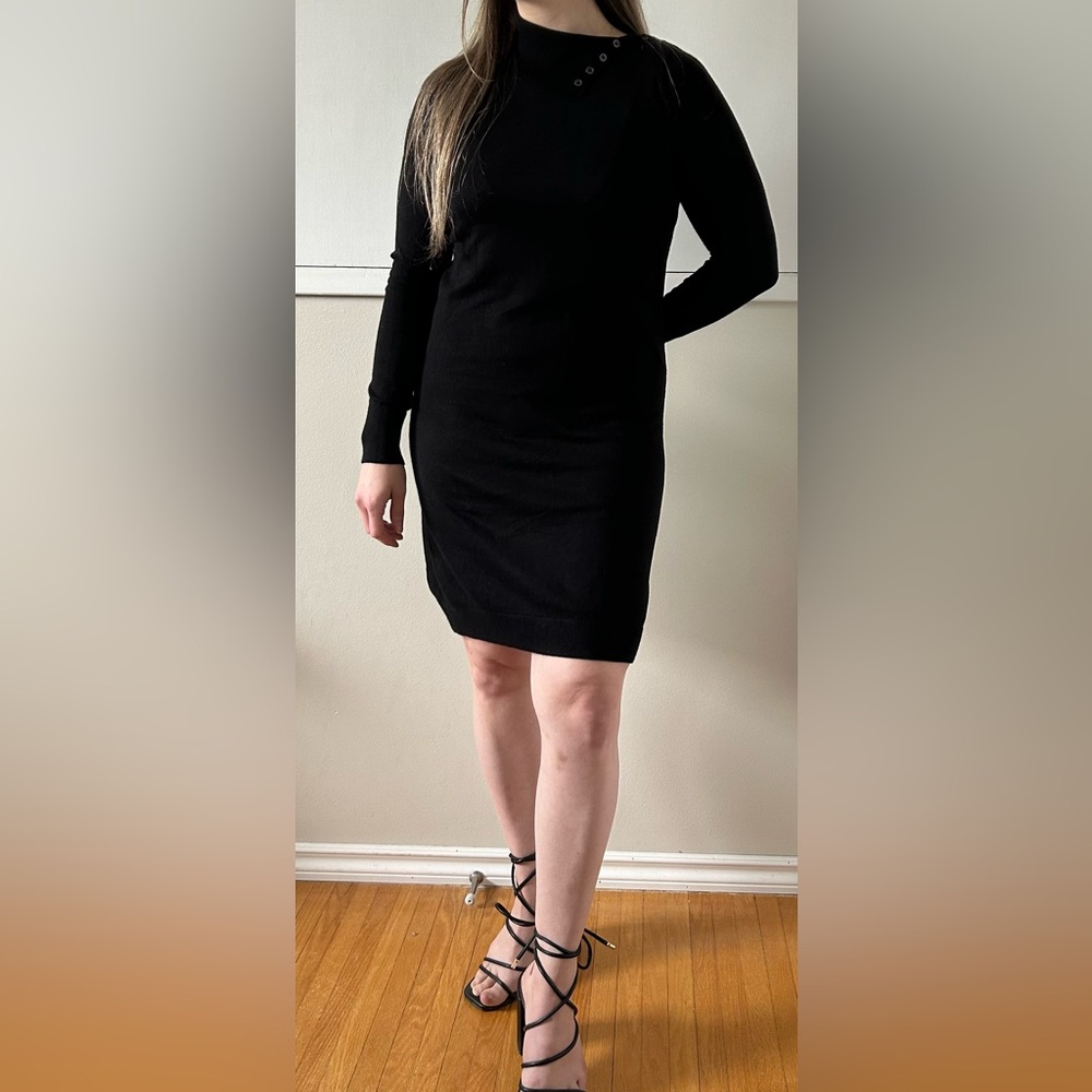 InWear Black Long Sleeve knit Dress with Button Accents